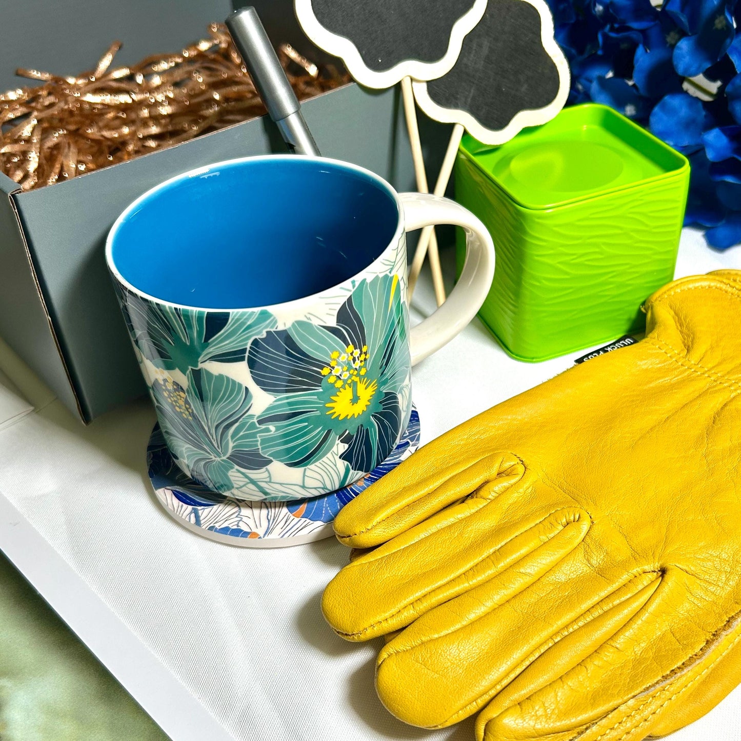 Personalized gift box with Mug, Leather Gloves, Tea & More All Occasion Gift Set for Garden lover, Man/Woman