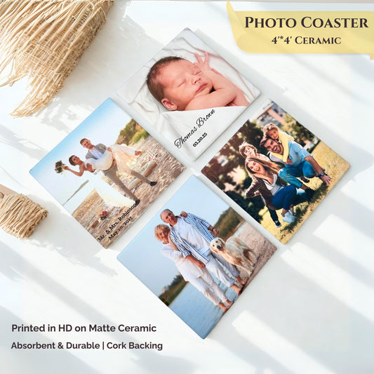 Personalized Photo Coaster Custom photo coaster Keepsake 4”*4” Square Coaster Gift for Wedding, Baby, Pet, Family , Christmas, Birthday