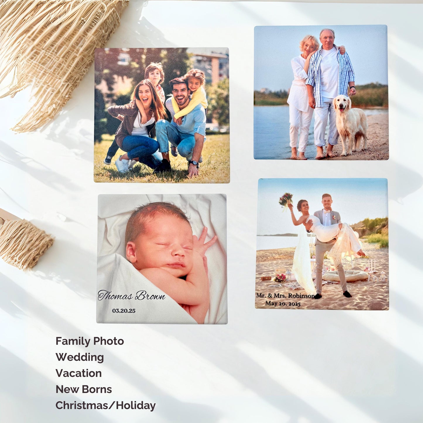 Personalized Photo Coaster Custom photo coaster Keepsake 4”*4” Square Coaster Gift for Wedding, Baby, Pet, Family , Christmas, Birthday