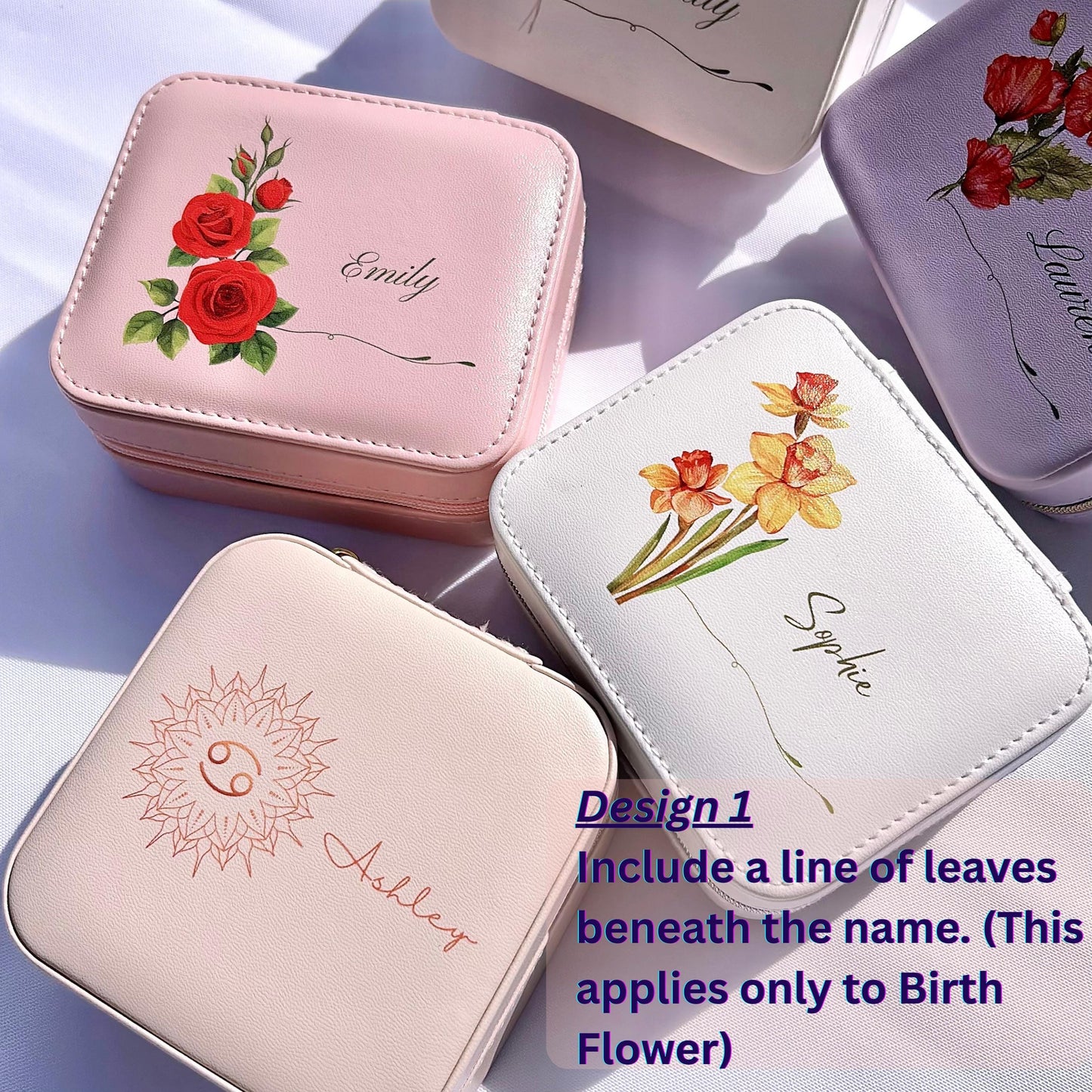Personalized Jewelry Box with Birth Flower or Zodiac Custom Travel Jewelry box Gift for Her ,Bridesmaid Proposal , Birthday Wedding Keepsake