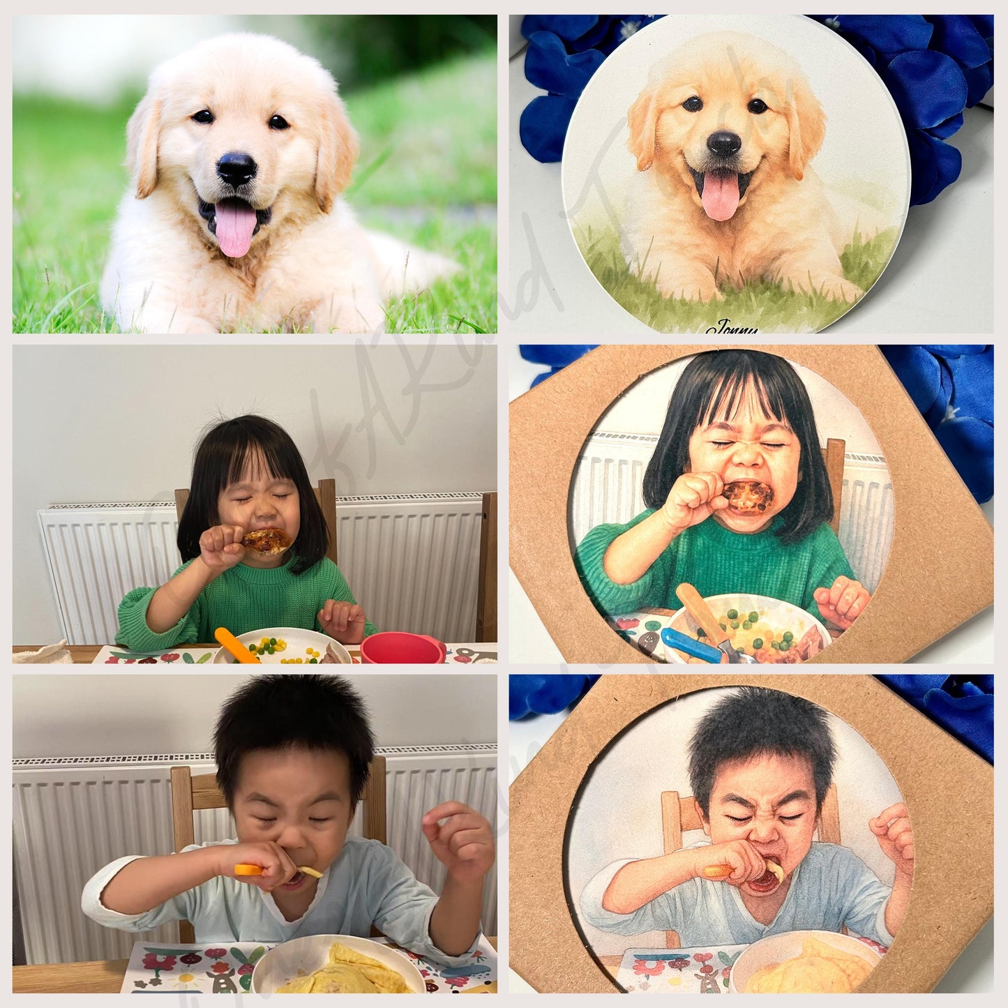 Personalized Portrait Coaster Custom Photo to Painting Coaster for Family, Couple, Kids, Pets, wedding, Christmas, Birthday