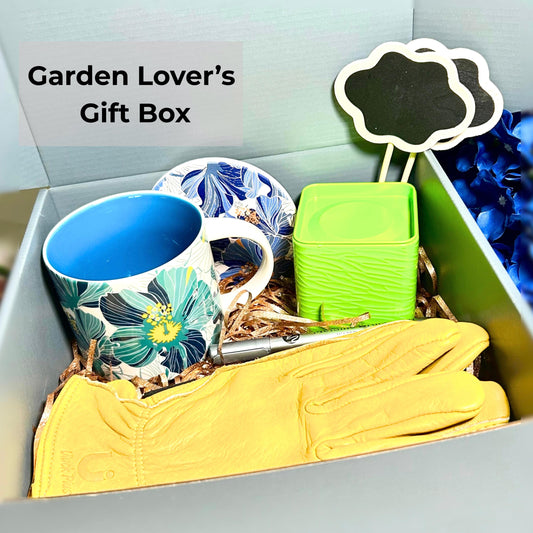 Personalized gift box with Mug, Leather Gloves, Tea & More All Occasion Gift Set for Garden lover, Man/Woman