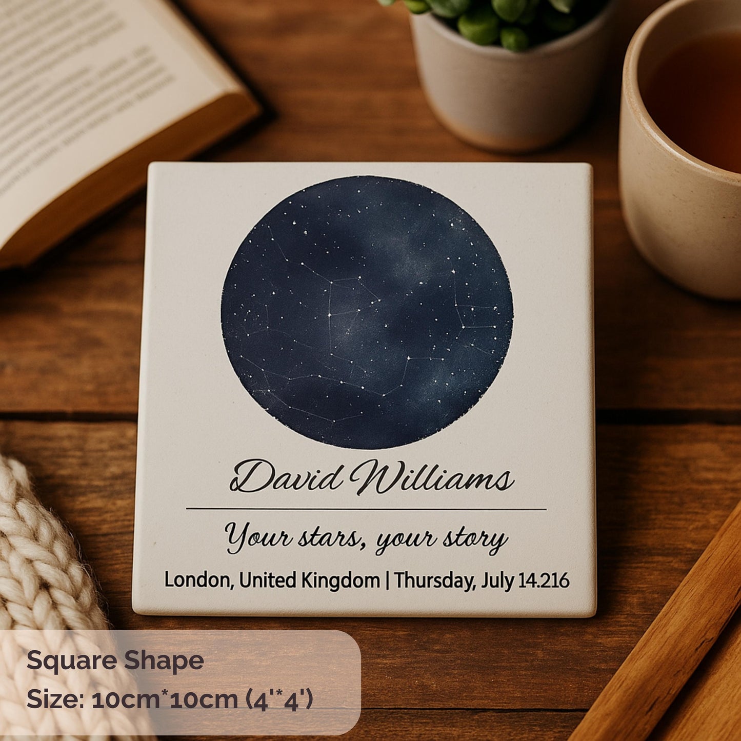 Personalised Star Map Coaster Custom Night Sky Map with Name, Date & Location for Wedding, Anniversary, Birthday, Milestone Gift