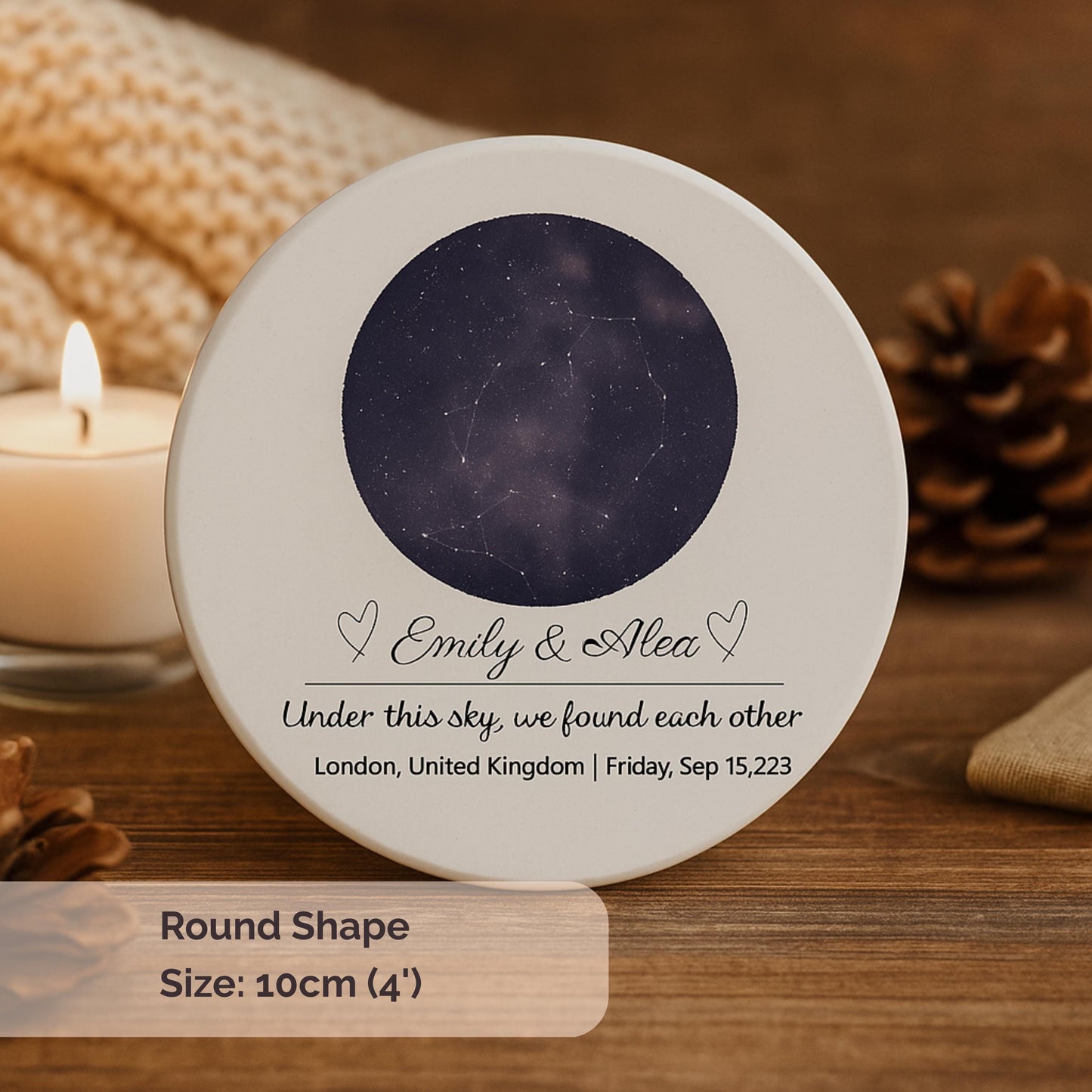 Personalised Star Map Coaster Custom Night Sky Map with Name, Date & Location for Wedding, Anniversary, Birthday, Milestone Gift
